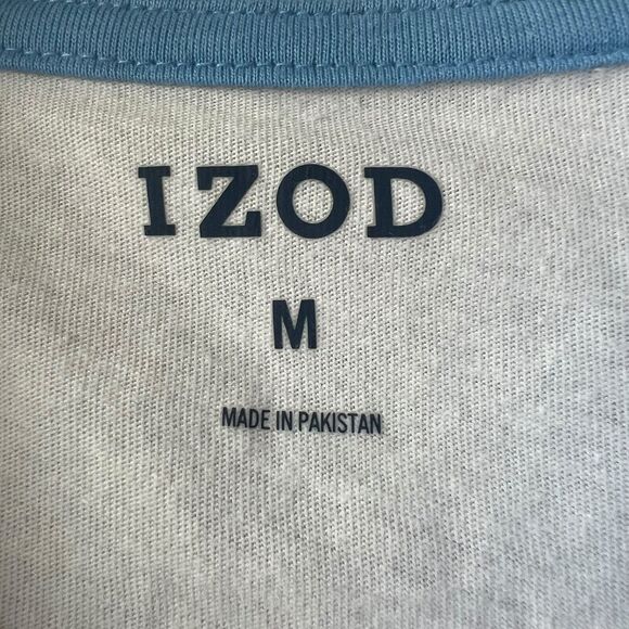 IZOD Men's Polo Shirt Size Medium Performance Stretch Blue Striped Colorblock - Picture 3 of 7